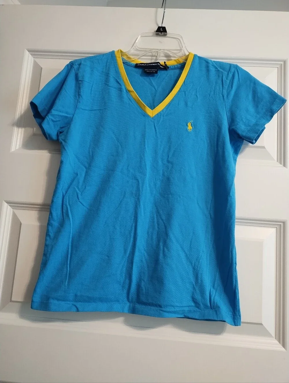 Vintage Ralph Lauren Sport Blue Cotton Tee with Yellow Trim